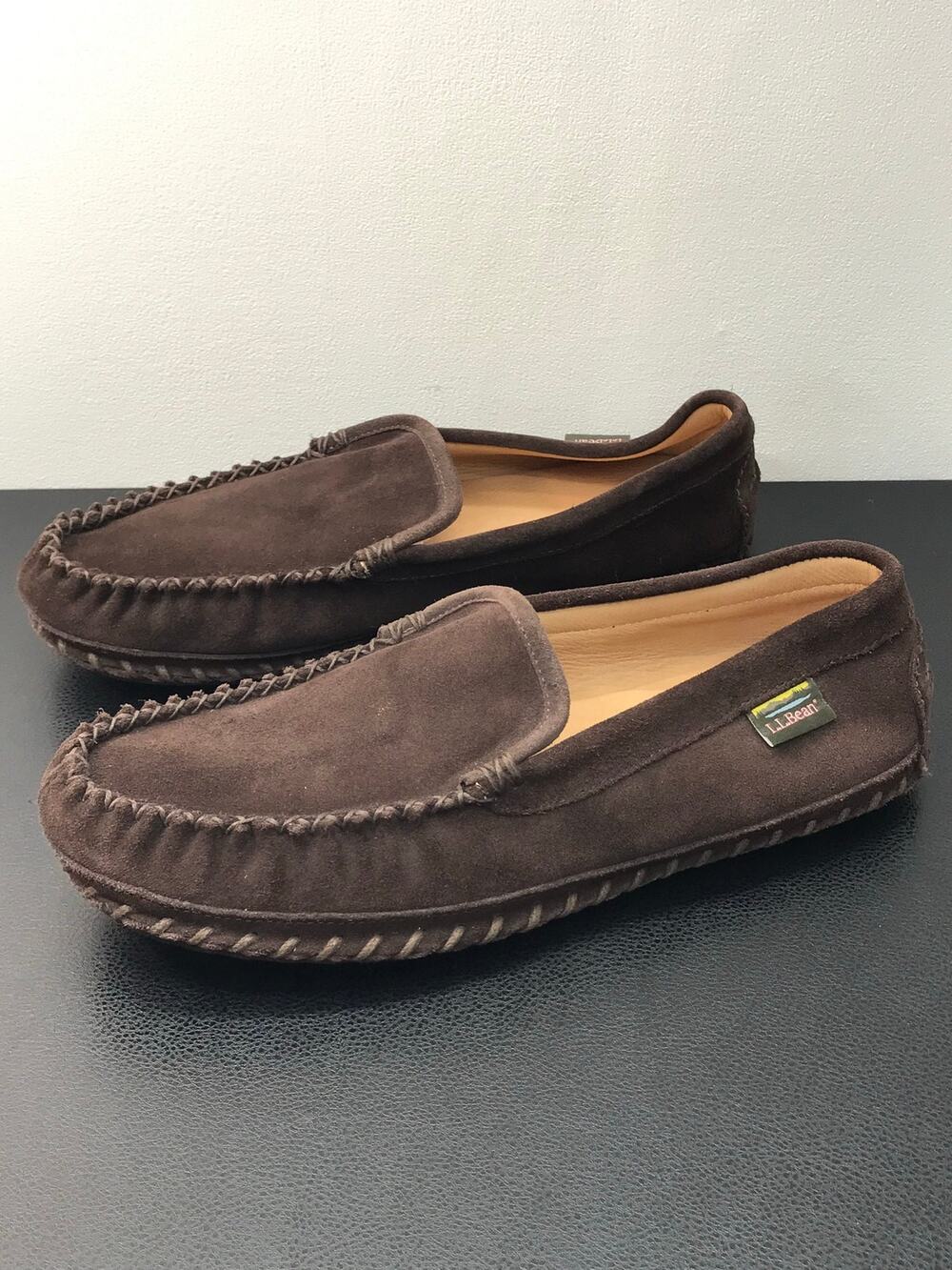 LL Bean Wicked Good Deerskin Lined Leather Sole Moccasin Slipper Men's 10 Med